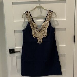 Lilly Pulitzer Navy Blue Mini Dress with Cream Lace
